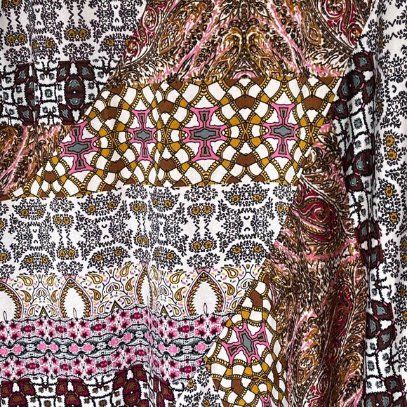 New Directions Boho Swing Dress Small Brown Pink Patchwork Fall Flare - Picture 5 of 12